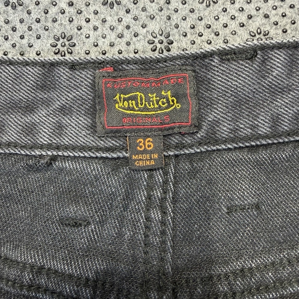 Men's Von Dutch The Reapers Baggy Embroidered Jeans Washed Black Denim Size 36 - Picture 3 of 16